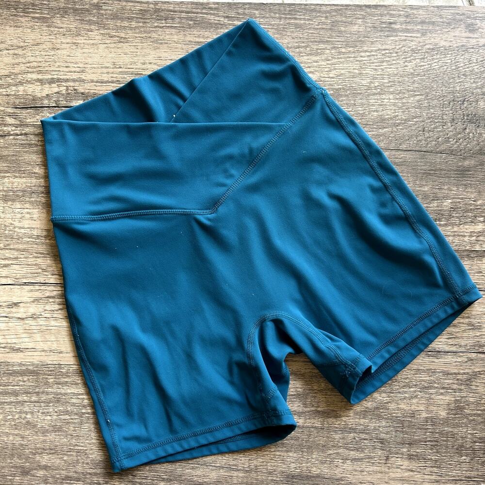 Sunzel High Waisted Crossover Deep Lagoon Biker Workout Shorts Size XS